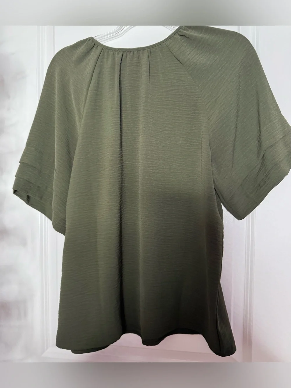 Michael Kors Olive Tie-Neck Short Sleeve Blouse stretch size medium